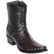 Men's Genuine Caiman Belly Skin European Square Toe Short Boots With Zipper Black Cherry Color - Los Altos Boots