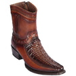 Men's Genuine Caiman Tail and Deer Skin European Square Toe Short Boots With Zipper Faded Brown Color - Los Altos Boots