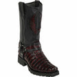 Western Genuine Caiman Tail Skin Biker Boots Black Cherry Color - Los Altos Boots - Side View 