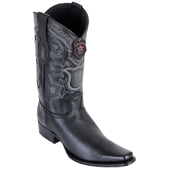 Western Genuine Grisly Leather European Square Toe Boots Black Color - Los Altos Boots
