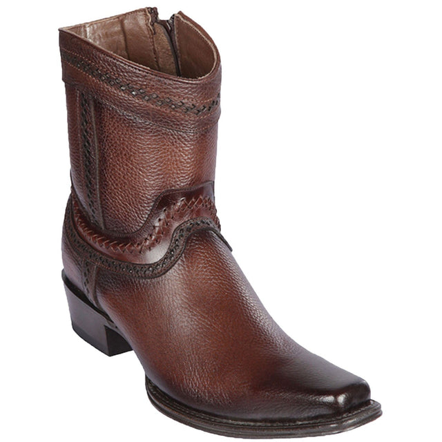 Men's Genuine Grisly Leather European Square Toe Short Boots With Zipper Faded Brown Color - Los Altos Boots