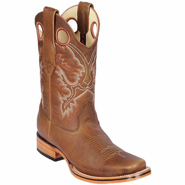 Western Genuine Rage Leather Rodeo Square Toe Boots Honey Color - Los Altos Boots - Side View