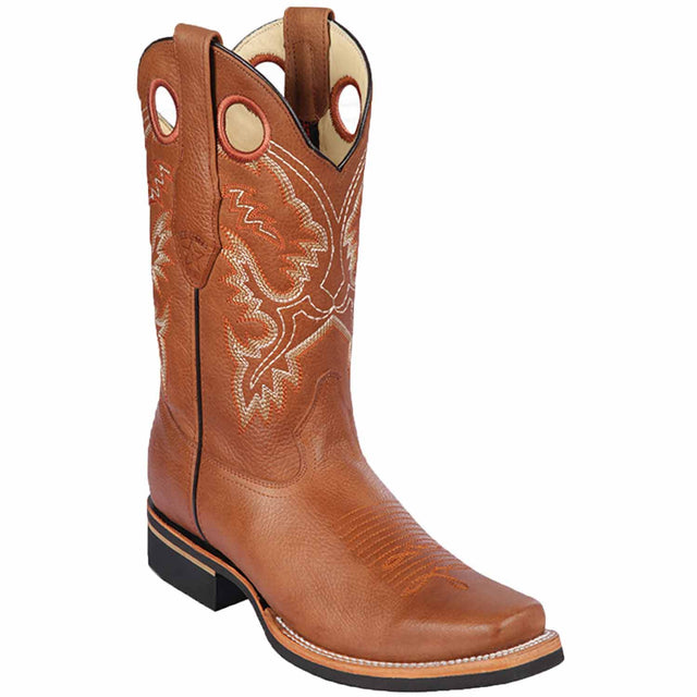 Western Genuine Grisly Leather Rodeo Square Toe Boots Honey Color - Los Altos Boots - Side View
