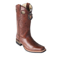 Western Genuine Grisly Leather Rodeo Square Toe Boots Brown Color - Los Altos Boots - Side View