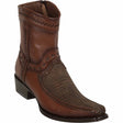 Men's Genuine Teju Lizard and Deer Skin European Square Toe Short Boots With Zipper Sanded Brown Color - Los Altos Boots