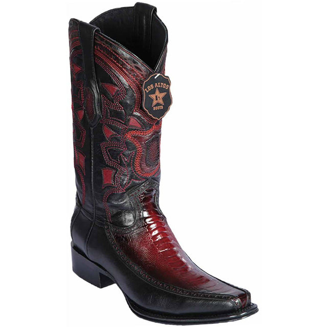 Men's Genuine Ostrich Leg and Deer Skin European Square Toe Boots Faded Burgundy Color - Los Altos boots  - Side View