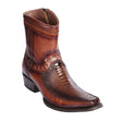 Men's Genuine Ostrich Leg and Deer Skin European Square Toe Short Boots With Zipper Faded Brown Color - Los Altos Boots