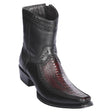 Men's Genuine Ostrich Leg and Deer Skin European Square Toe Short Boots With Zipper Black Cherry Color - Los Altos Boots