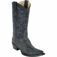 Western Genuine Ostrich Leg Skin Snip Toe Boots Rustic Blue Color - Los Altos Boots - SIde View 