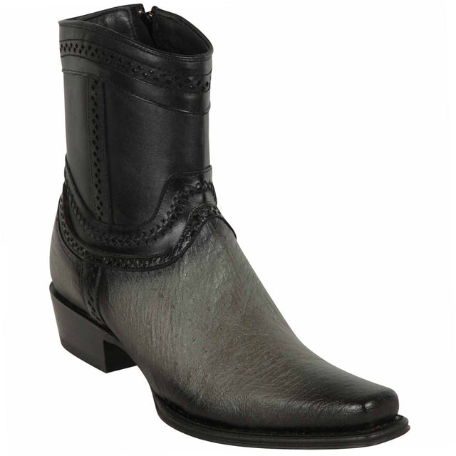 Men's Genuine Smooth Ostrich Skin European Square Toe Short Boots With Zipper Faded Gray Color - Los Altos Boots