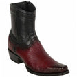Men's Genuine Smooth Ostrich Skin European Square Toe Short Boots With Zipper Faded Burgundy Color - Los Altos Boots
