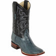 Western Genuine Ostrich Leg Skin WIde Square Toe Boots Denim Blue Color - Los Altos Boots - Side View 