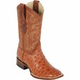 Western Genuine Ostrich Skin Rodeo Wide Square Toe Boots Brandy Color - Los Altos Boots - Side View 