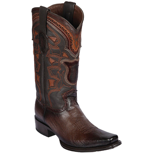 Western Genuine Smooth Ostrich Skin European Square Toe Boots Faded Brown Color - Los Altos Boots - Side View 