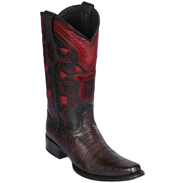 Western Genuine Smooth Ostrich Skin European Square Toe Boots Black Cherry Color - Los Altos Boots - Side View 