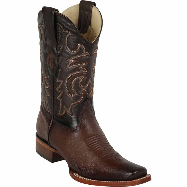 Men's Genuine Smooth ostrich Rodeo Toe boots Faded Brown Color - Los ALtos Boots - Side View 