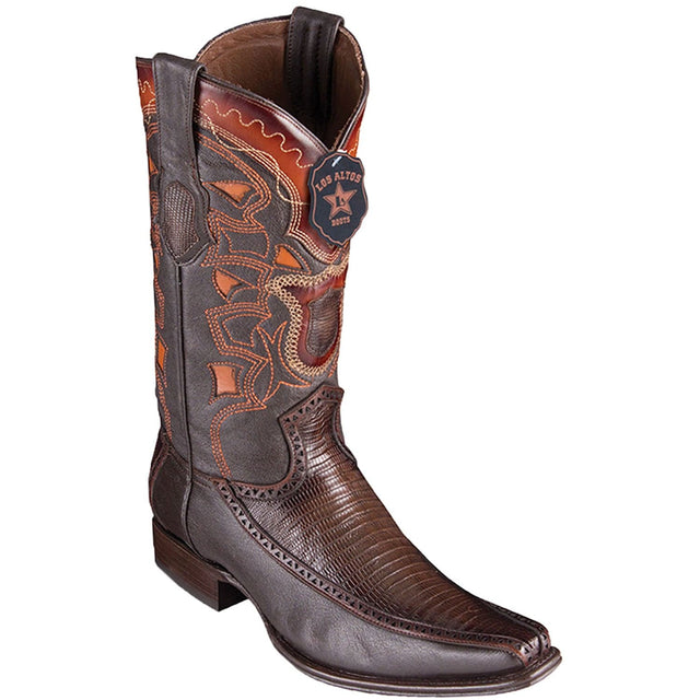 Men's Genuine Teju and Deer Skin European Square Toe Boots Faded Brown Color - Los Altos Boots - Side View 