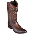 Men's Genuine Ostrich Leg and Deer Skin European Square Toe Boots Faded Brown Color - Los Altos boots  - Side View