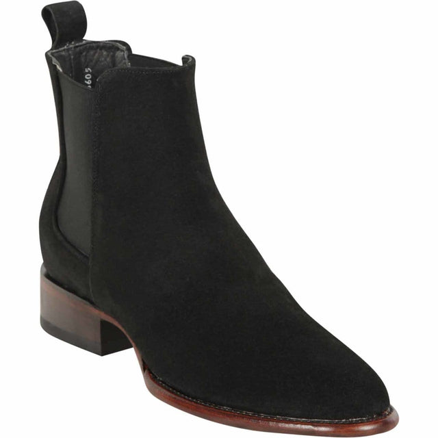 Western Genuine Nobuck Leather Round Toe ANkle Boots Black Color - Los Altos Boots