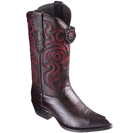 Los Altos Boots Boots Black Cherry / 6 Men's Genuine Smooth Ostrich Skin J Toe Boots - Los Altos Boots
