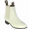 Western Genuine Deer Leather Round Toe Charro Ankle Boots Winterwhite Color - Los Altos Boots
