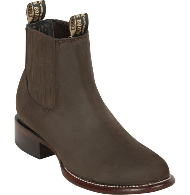 Western Genuine Nobuck Leather Round Toe Ankle Boots Tobacco  Color - Los Altos Boots - Side View 