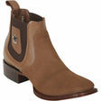 Western GFenuine Perforated Nobuck Leather Wide Square Toe Ankle Boots Taupe Color - Los Altos Boots - Side View 