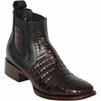 Men's Genuine Caiman Belly Skin Wide Square Toe Ankle Boots Black Cherry Color - Los Altos Boots - Side View
