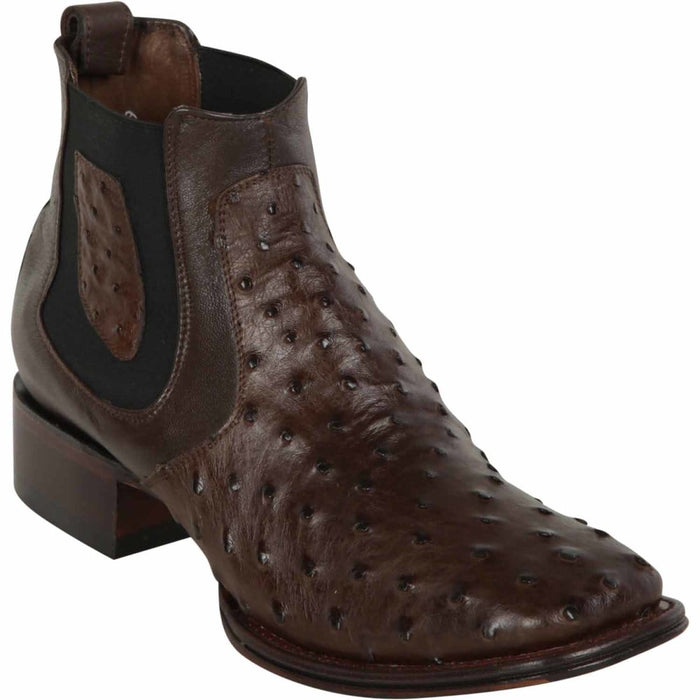 Los Altos Boots Boots Los Altos Men's Wide Square Toe Ostrich Short Boots - Brown 82BV0359