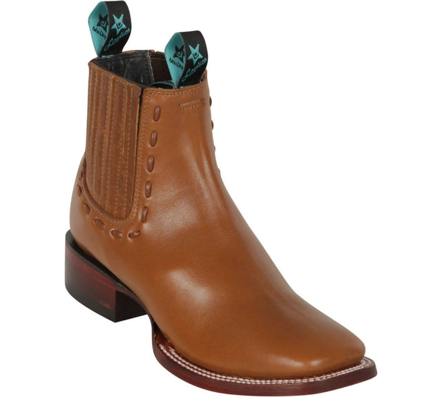 Women´s Genuine Belmont Leather Wide Square Toe Ankle Boots Honey Color - Los Altos Boots - Side View