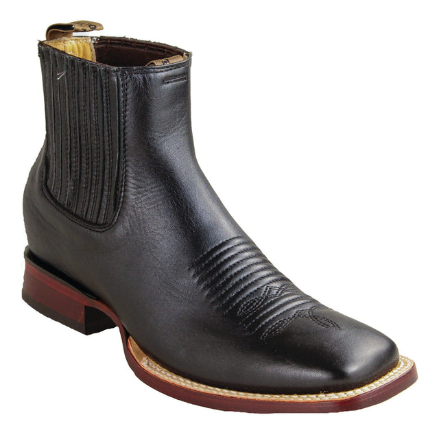 Los Altos Boots Boots Men's Genuine Belmont Leather Wide Square Toe Ankle Boots Black Color - Los Altos Boots