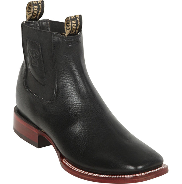 Los Altos Boots Boots Men's Genuine Belmont Leather Wide Square Toe Ankle Boots Black Color - Los Altos Boots