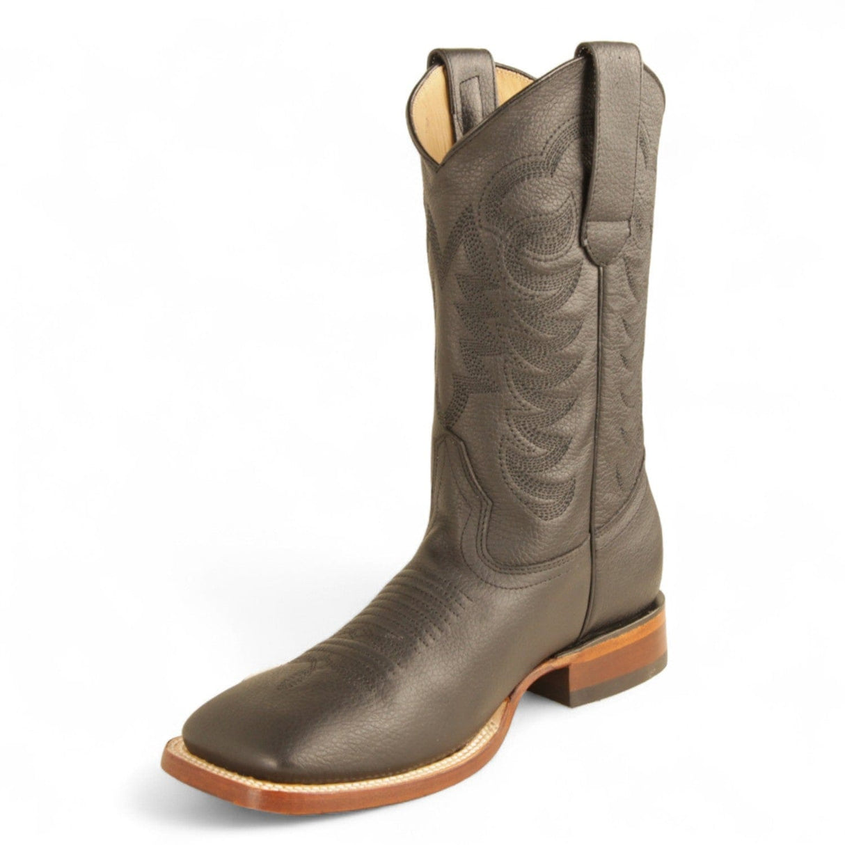 Los Altos Boots Boots Men's Genuine Bull Shoulder Skin Rodeo Wide Square Toe Boots Black Color - Los Altos Boots