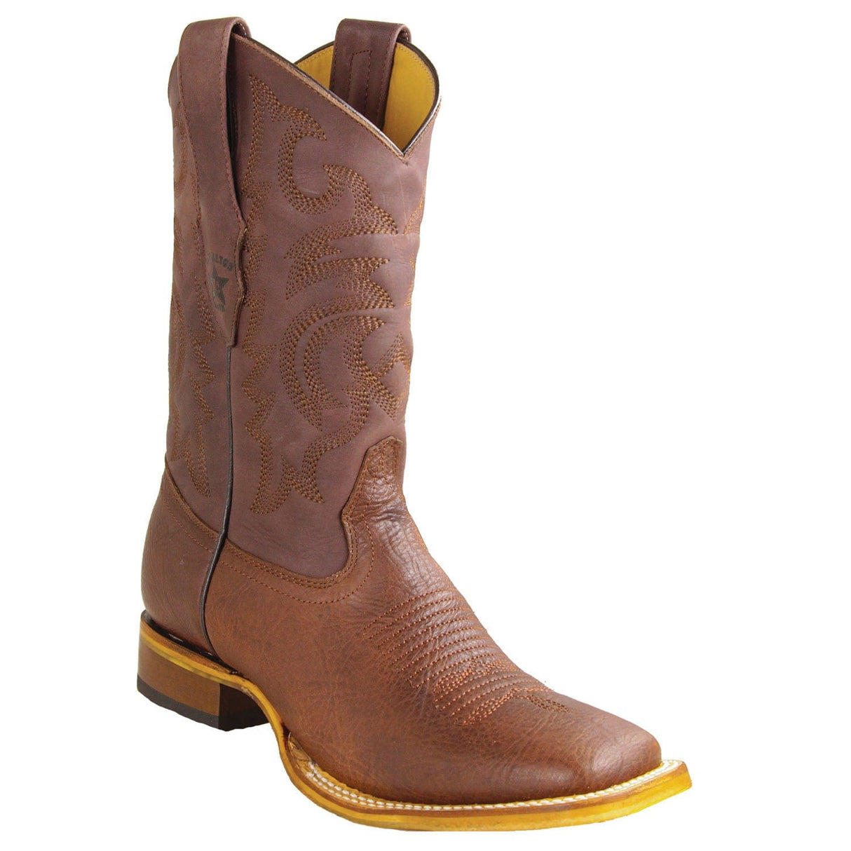 Los Altos Boots Boots Men's Genuine Bull Shoulder Skin Rodeo Wide Square Toe Boots Brown Color - Los Altos Boots