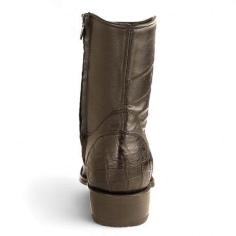 Los Altos Boots Boots Men's Genuine Caiman Belly Skin and Leather European Square Toe Short Boots With Zipper Black Color - Los Altos Boots
