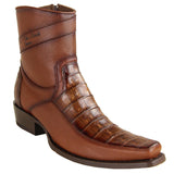Los Altos Boots Boots Men's Genuine Caiman Belly Skin and Leather European Square Toe Short Boots With Zipper Faded Brown Color - Los Altos Boots