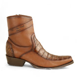 Los Altos Boots Boots Men's Genuine Caiman Belly Skin and Leather European Square Toe Short Boots With Zipper Faded Brown Color - Los Altos Boots