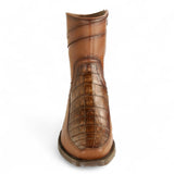 Los Altos Boots Boots Men's Genuine Caiman Belly Skin and Leather European Square Toe Short Boots With Zipper Faded Brown Color - Los Altos Boots