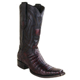 Los Altos Boots Boots Men's Genuine Caiman Belly Skin European Square Toe Boots Black Cherry Color - Los Altos Boots
