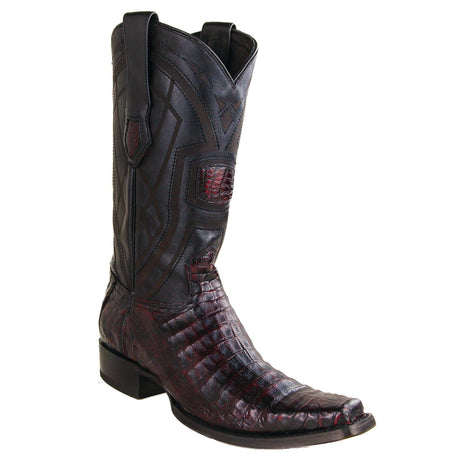 Los Altos Boots Boots Men's Genuine Caiman Belly Skin European Square Toe Boots Black Cherry Color - Los Altos Boots