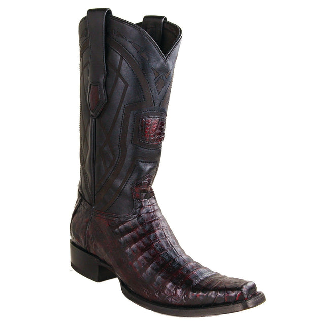 Los Altos Boots Boots Men's Genuine Caiman Belly Skin European Square Toe Boots Black Cherry Color - Los Altos Boots