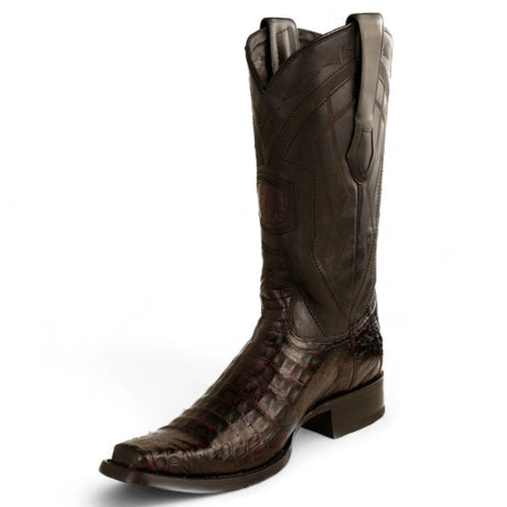 Los Altos Boots Boots Men's Genuine Caiman Belly Skin European Square Toe Boots Black Cherry Color - Los Altos Boots