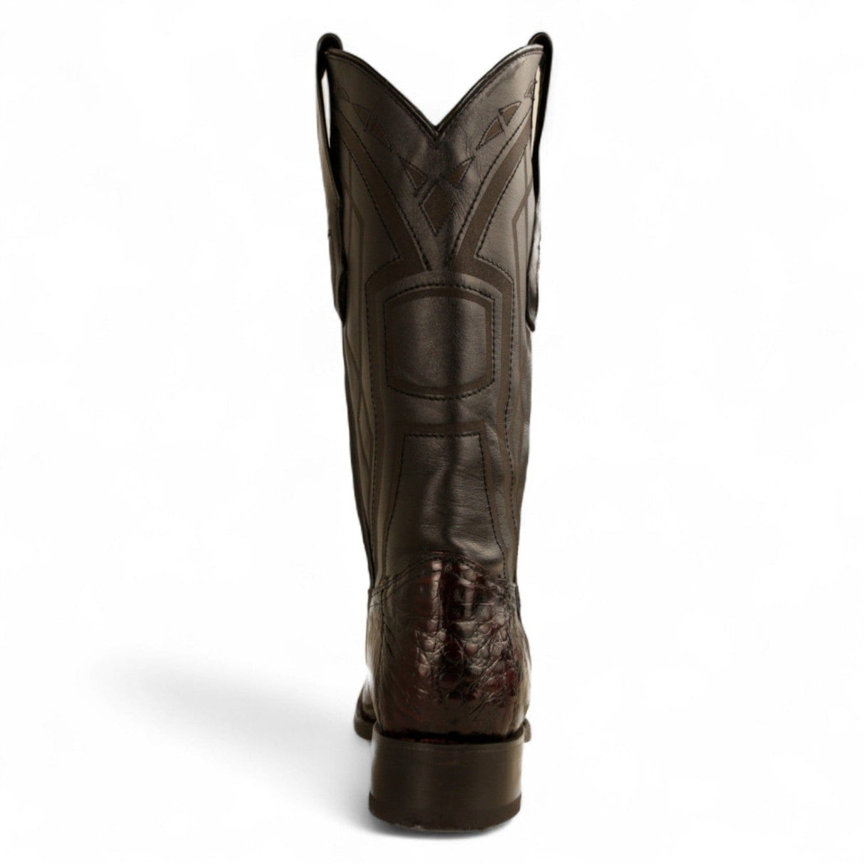 Los Altos Boots Boots Men's Genuine Caiman Belly Skin European Square Toe Boots Black Cherry Color - Los Altos Boots