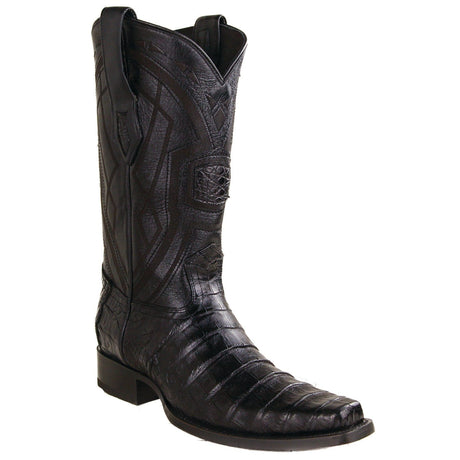 Los Altos Boots Boots Men's Genuine Caiman Belly Skin European Square Toe Boots Black Color - Los Altos Boots