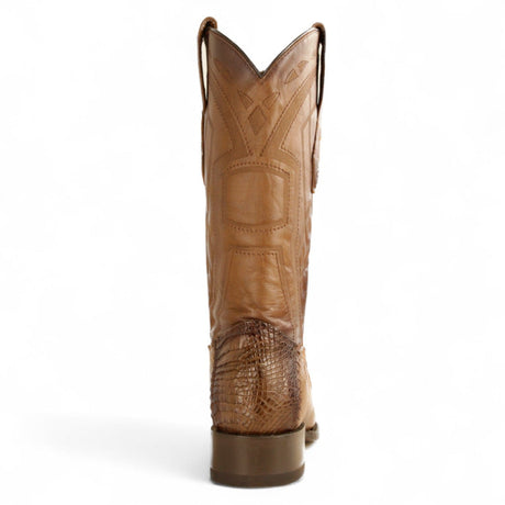 Los Altos Boots Boots Men's Genuine Caiman Belly Skin European Square Toe Boots Faded Brown Color - Los Altos Boots