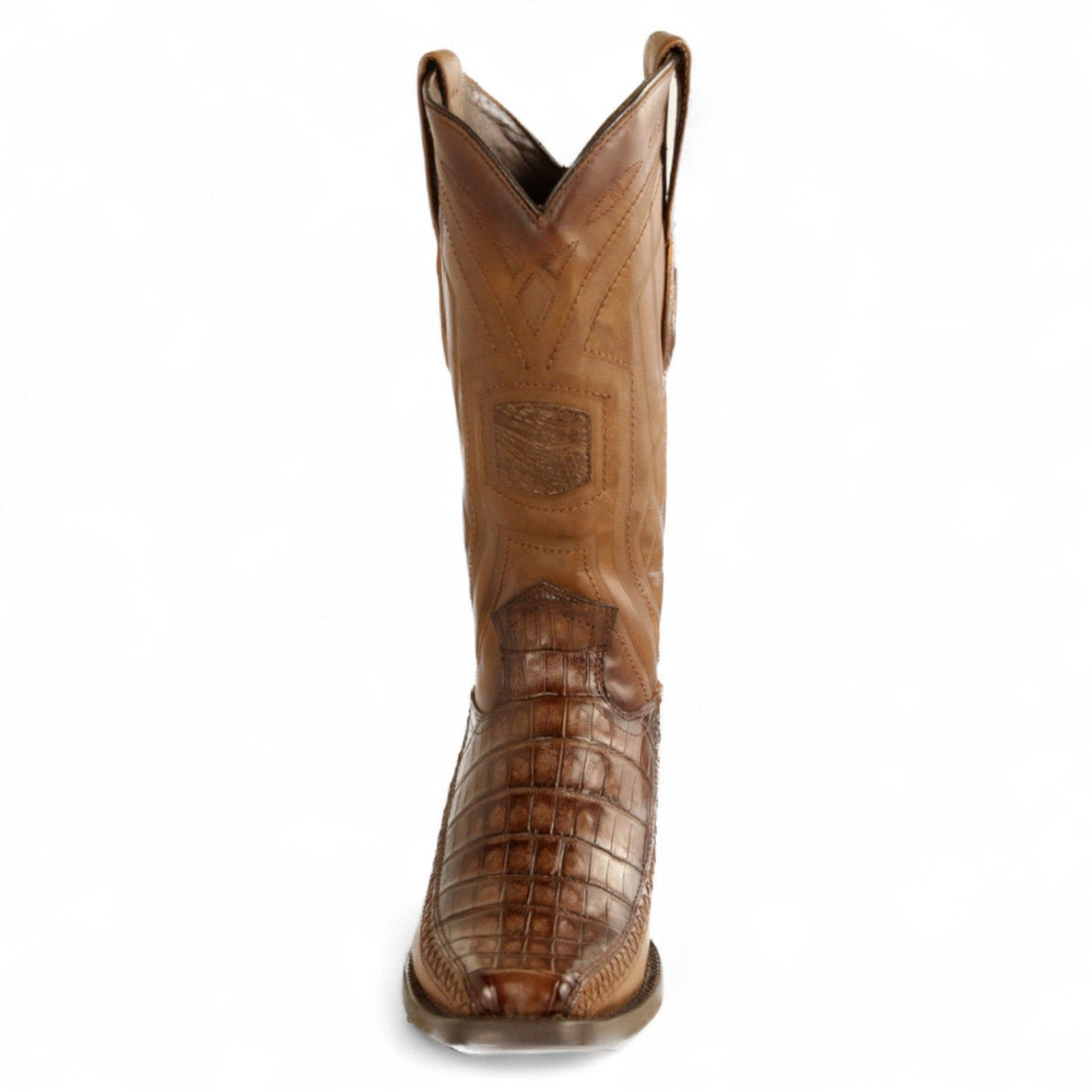 Los Altos Boots Boots Men's Genuine Caiman Belly Skin European Square Toe Boots Faded Brown Color - Los Altos Boots