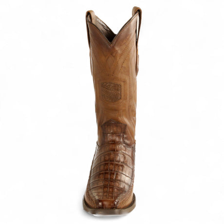 Los Altos Boots Boots Men's Genuine Caiman Belly Skin European Square Toe Boots Faded Brown Color - Los Altos Boots