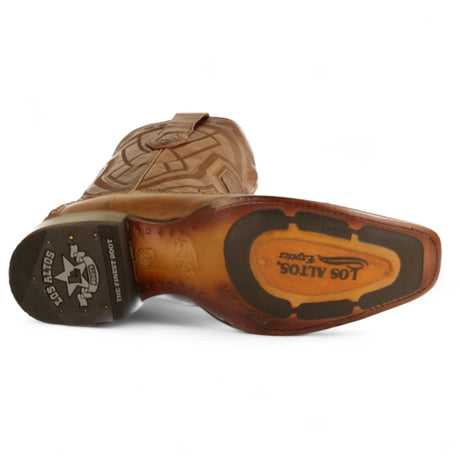 Los Altos Boots Boots Men's Genuine Caiman Belly Skin European Square Toe Boots Faded Brown Color - Los Altos Boots