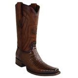 Los Altos Boots Boots Men's Genuine Caiman Belly Skin European Square Toe Boots Faded Brown Color - Los Altos Boots