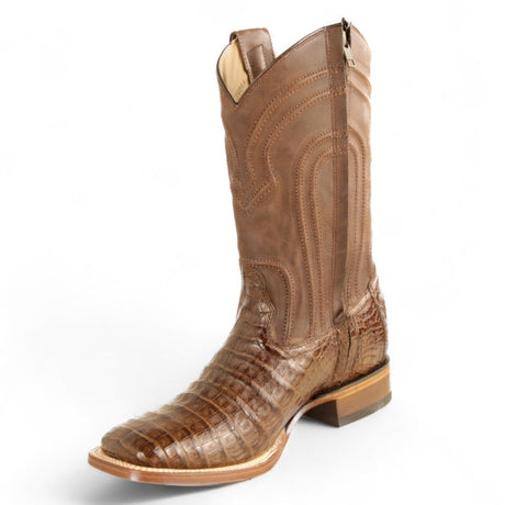 Los Altos Boots Boots Men's Genuine Caiman Belly Skin Rodeo Wide Square Toe Boots With Zipper Brown Color - Los Altos Boots